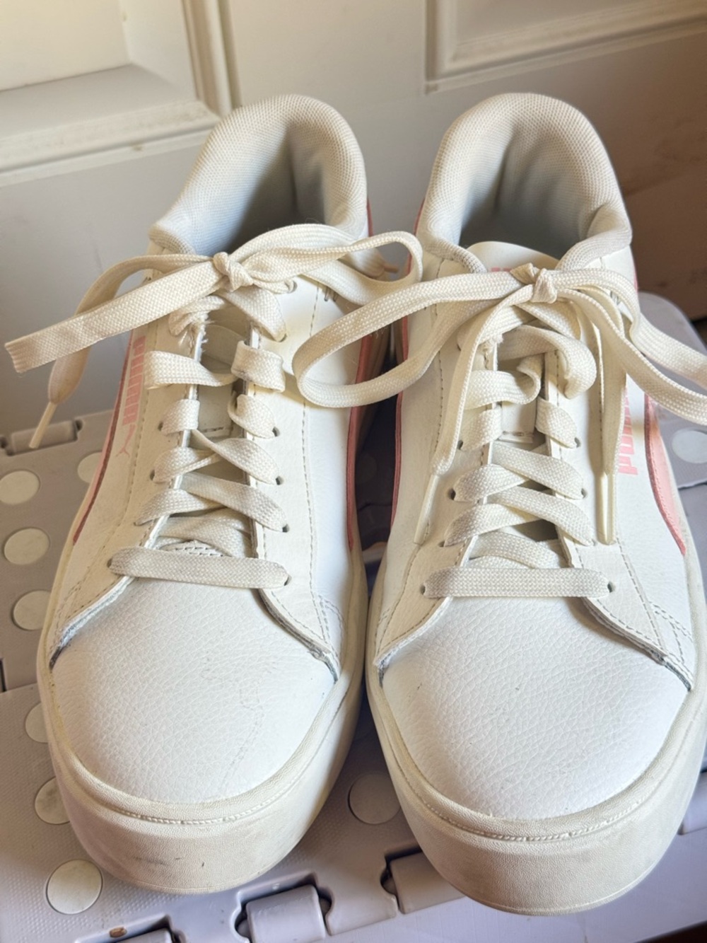 Puma White Sneakers with Pink Side Stripe